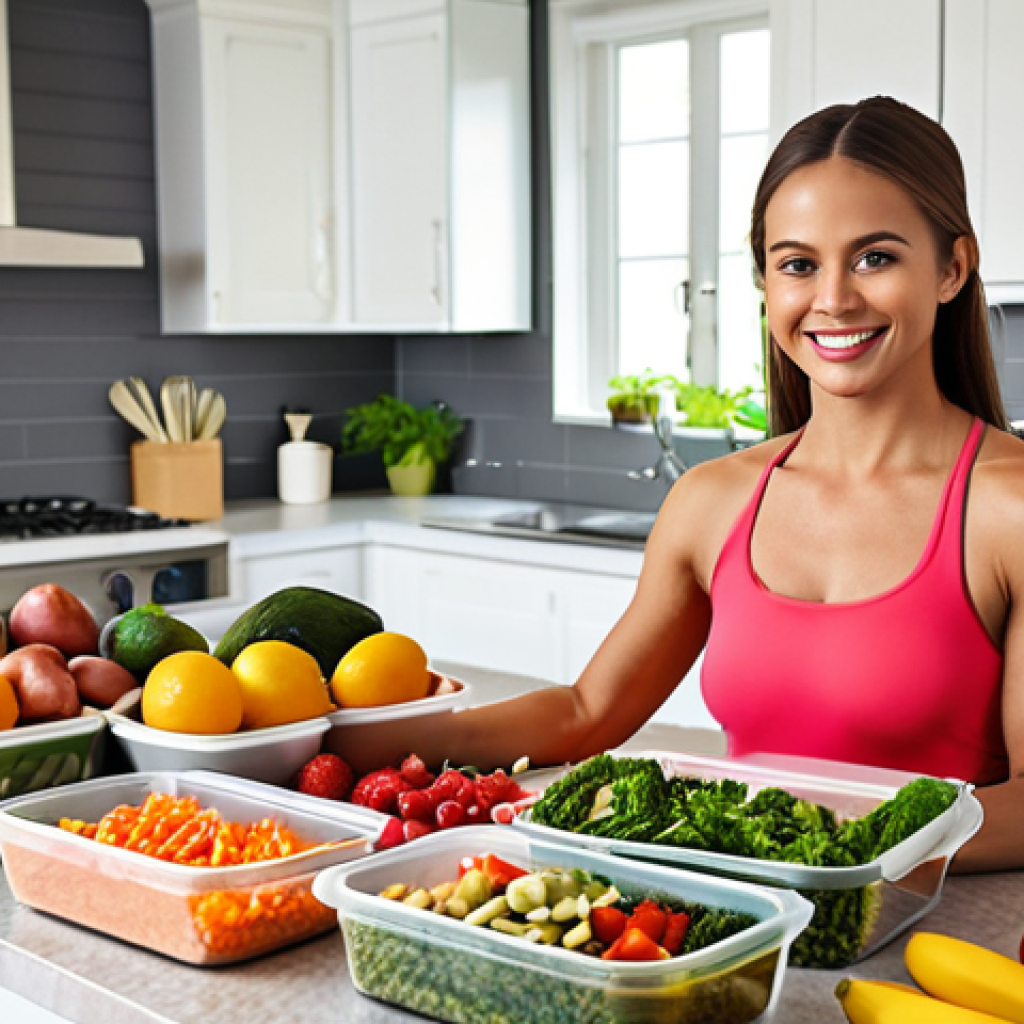 **

Prompt:  A vibrant, colorful meal prep scene.  Containers filled with healthy, balanced meals (fruits, vegetables, lean protein).  A person smiling, looking organized and prepared in a modern, well-lit kitchen.  Focus on the freshness and variety of ingredients.  Healthy lifestyle, food preparation, organizational skills.

**
