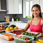 **

Prompt:  A vibrant, colorful meal prep scene.  Containers filled with healthy, balanced meals (fruits, vegetables, lean protein).  A person smiling, looking organized and prepared in a modern, well-lit kitchen.  Focus on the freshness and variety of ingredients.  Healthy lifestyle, food preparation, organizational skills.

**