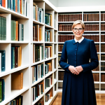 **

"A German librarian in a modest, professional dress, standing in a bright and organized library, surrounded by bookshelves filled with books in German, fully clothed, appropriate attire, safe for work, perfect anatomy, natural proportions, professional photography, high quality, family-friendly environment."

**