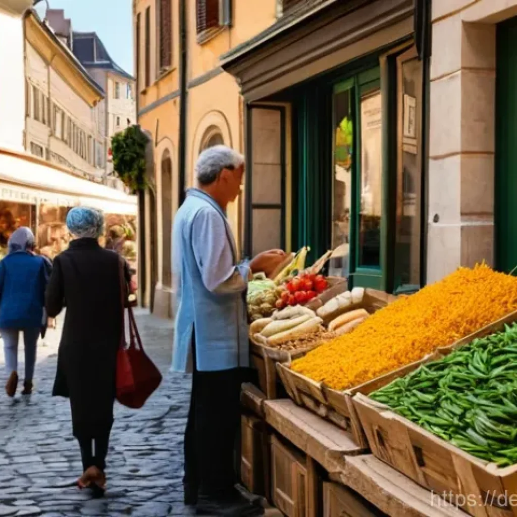 스페인어 속어와 비속어 정리 - **Prompt:** A bustling, sun-drenched European street market in a charming old town square. Vendors, ...