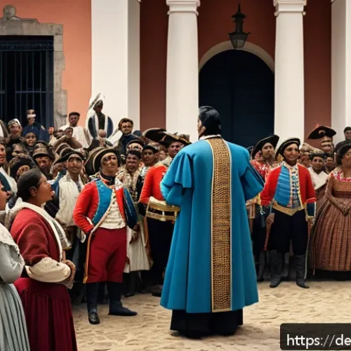 Home 31 스페인어권 역사적 사건 정리 - A detailed historical scene depicting Simón Bolívar delivering an impassioned speech to a diverse cr...
