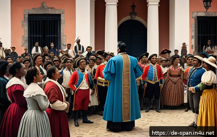 스페인어권 역사적 사건 정리 - A detailed historical scene depicting Sim&oacute;n Bol&iacute;var delivering an impassioned speech to a diverse cr...